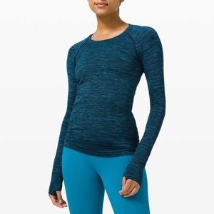 NEW W TAG! Lululemon Swiftly Long Sleeve in Prism Stripe Turquoise Tide